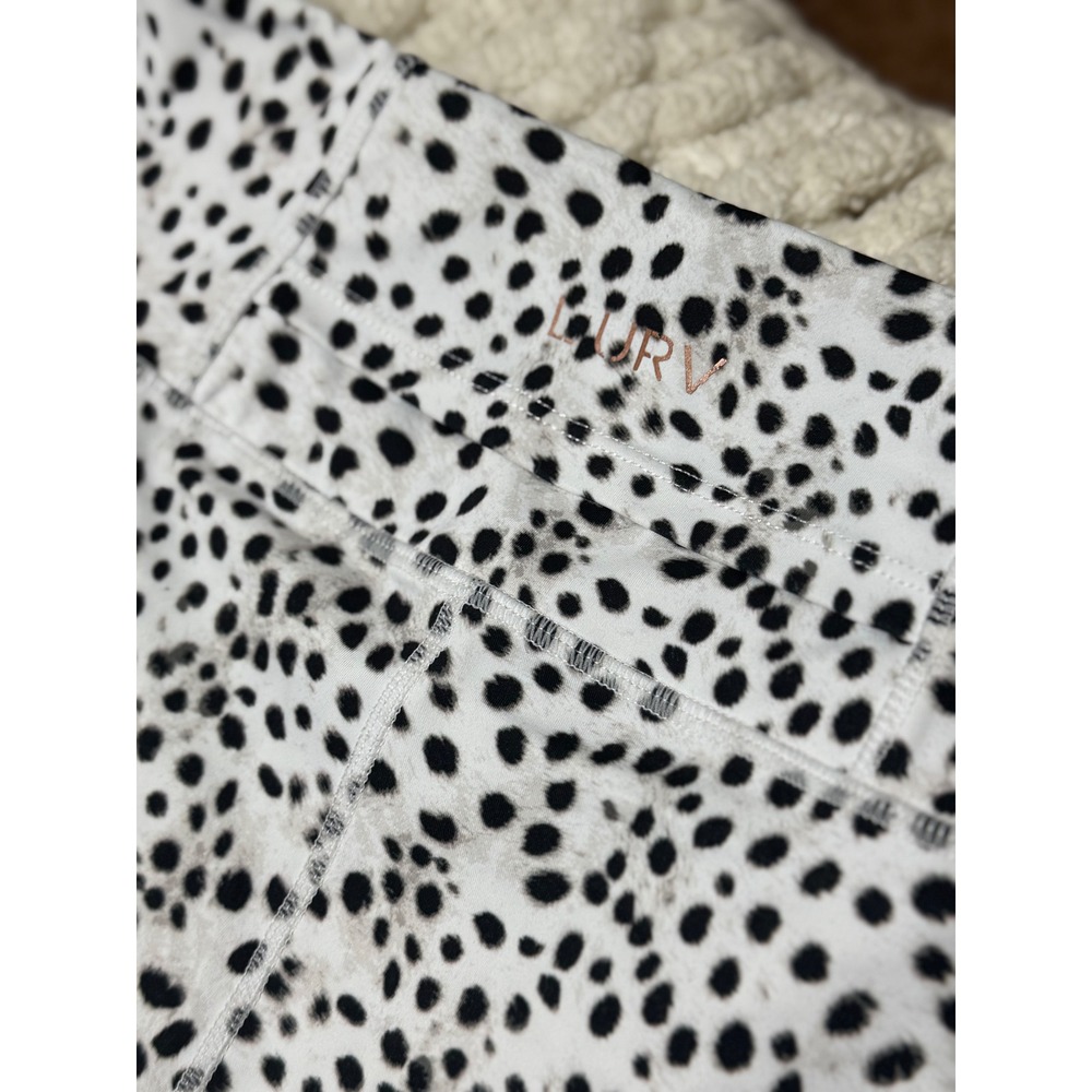 L'urv Leggings Size L - White Black Dalmatian Spot Print - Women's